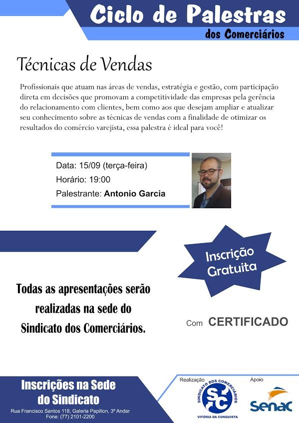 Ciclo de palestras: Técnicas de Vendas