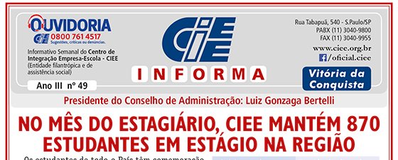 CIEE mantém 870 estudantes em estágio no Sudoeste