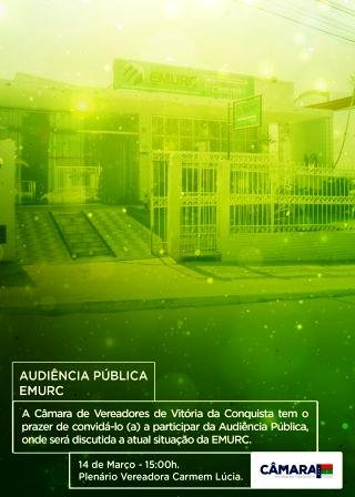 Câmara realiza audiência pública sobre EMURC