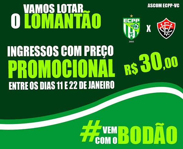 Ingressos à venda para ECPP x Vitória no Lomantão