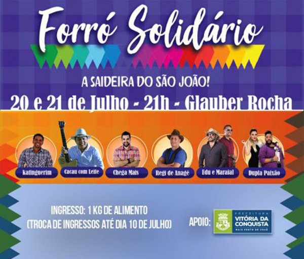 Saideira do São João: Forró Solidário dias 20 e 21 de julho
