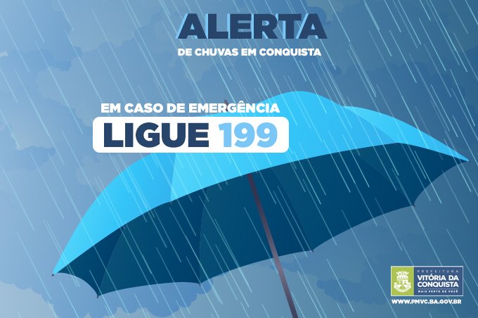 Defesa Civil alerta de chuvas em nível moderado neste 1º de abril em Conquista