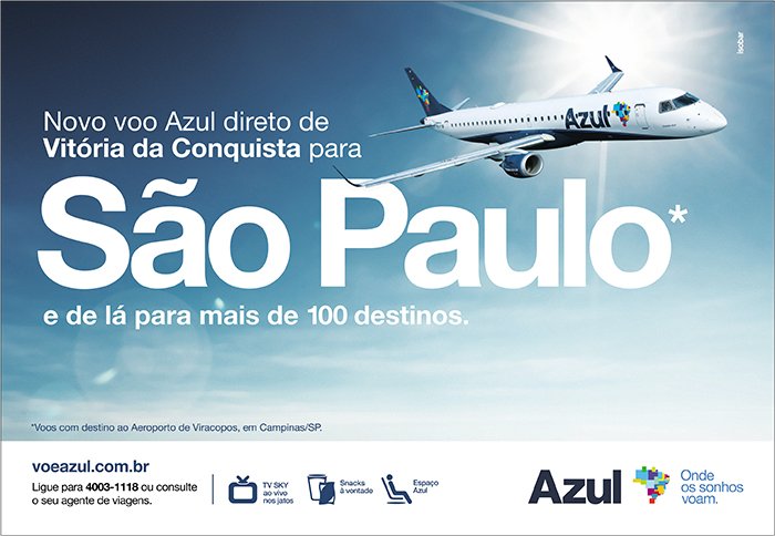 Azul Linhas Aéreas anuncia voos de Vitória da Conquista para São Paulo