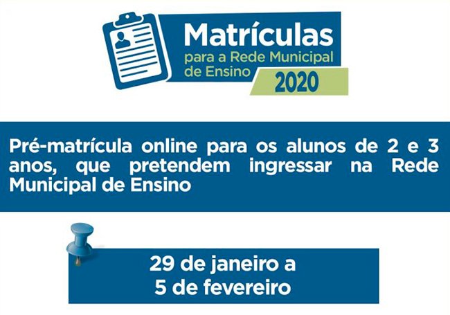 Atividades de matriculas na rede municipal de ensino começam dia 26