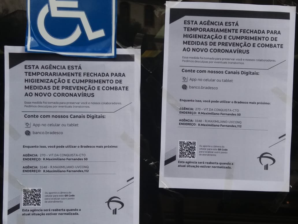 Agência bancária interditada em Vitória da Conquista por contaminação de Covid