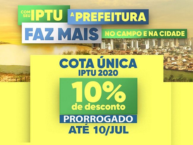 Prorrogado pagamento da parcela única do IPTU com desconto em Conquista