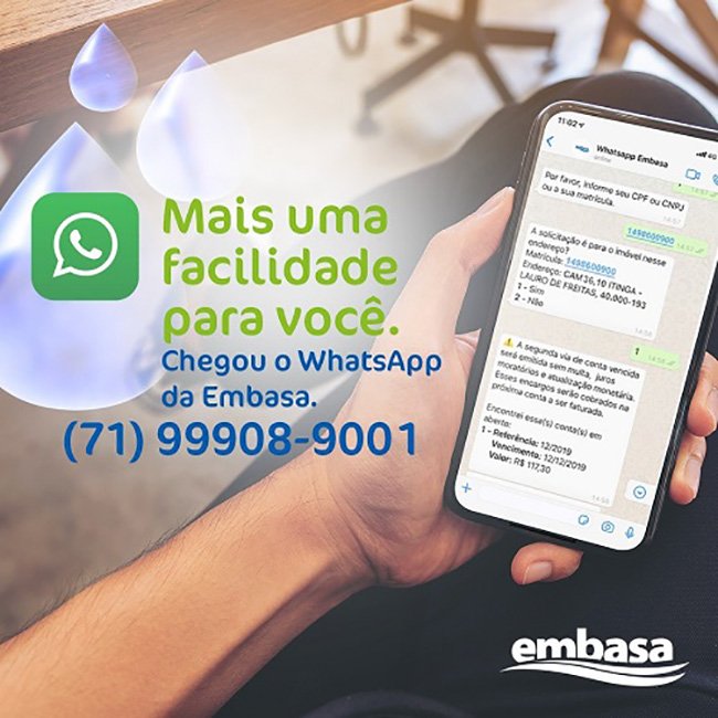 EMBASA agora também  atende consumidores pelo zap 24 horas por dia