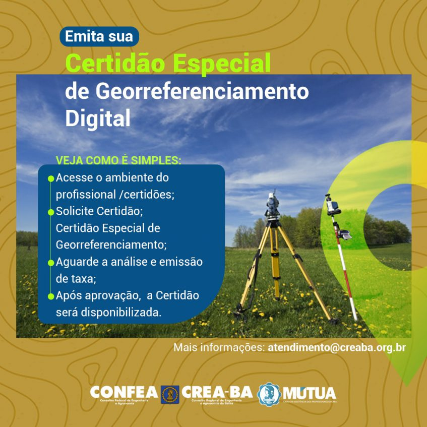 Crea-BA começa a emitir Certidão Especial de Georreferenciamento Digital
