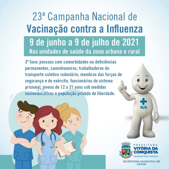 Começa nesta quarta, 09, a terceira fase da vacina contra a Gripe Influenza
