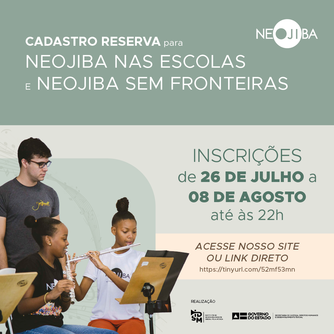 Oportunidade: Neojiba abre inscrições para cadastro de reserva de instrutores musicais