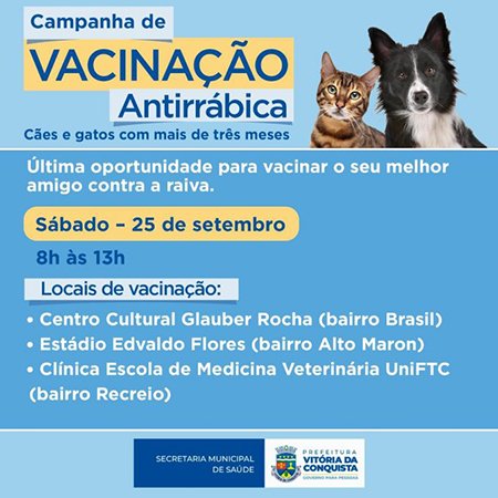 Campanha de Vacinação Antirrábica será encerrada neste sábado, 25 de setembro