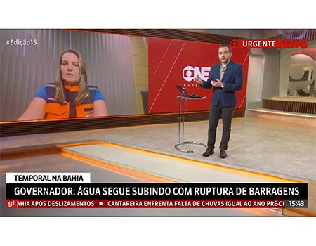 Prefeita Sheila Lemos fala ao vivo na Globo News sobre estragos das chuvas na cidade