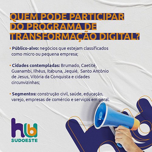 Programa de Transformação Digital HUB Sudoeste com inscrições até este domingo