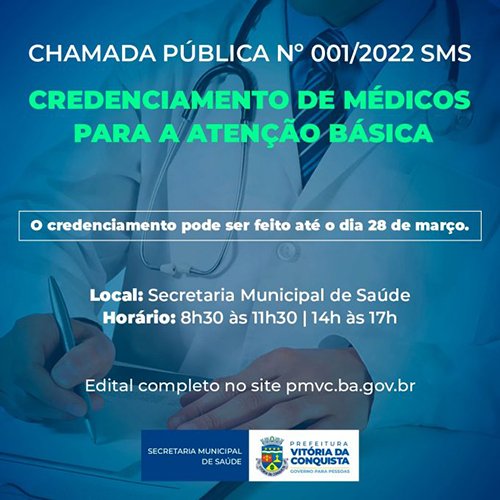 Secretaria Municipal de Saúde abre chamada pública: credenciar médicos