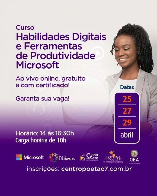 Prefeitura e Centro Poeta – Casa dos Sete oferecem grátis o curso Habilidades Digitais e Ferramentas Microsoft