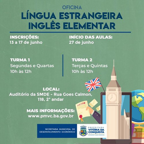 Coordenação de Juventude inscrições para oficina de Inglês até esta sexta-feira, 17
