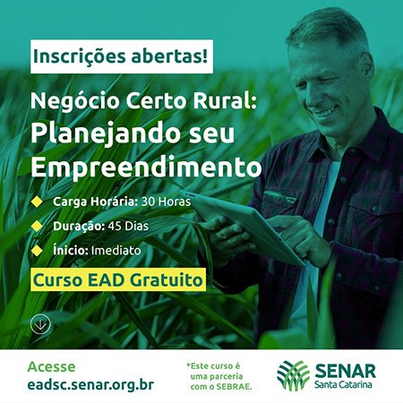 Inscrições abertas para cursos gratuitos no Portal de Educação a Distância do Senar/SC