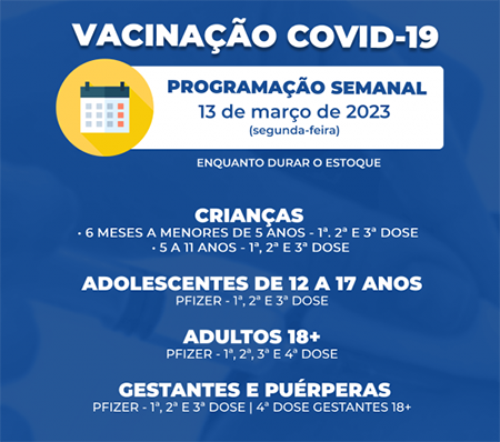SMS vacina monovalente Covid apenas no turno da tarde nesta segunda-feira, 13
