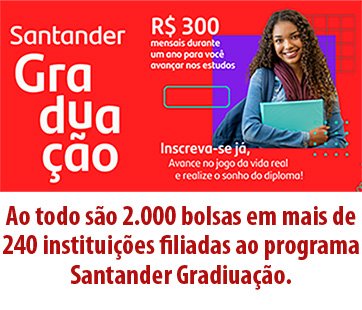 Santander com inscrições para 2 mil bolsas de estudo de R$ 3.600 para universitários