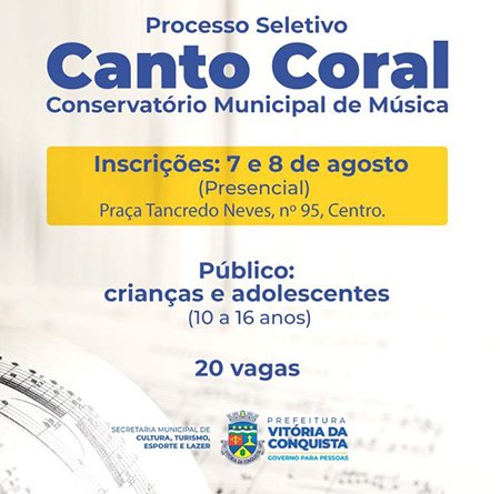 Iniciadas as inscrições para o coral infanto-juvenil do Conservatório Municipal de Música