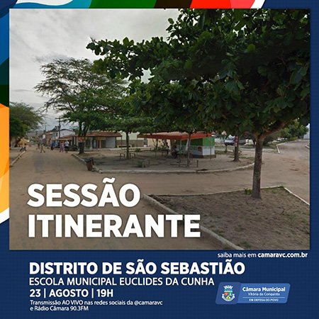 Sessão Itinerante da Câmara em São Sebastião nesta quarta-feira, 23 às 19 horas.