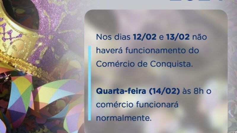 Câmara de Dirigentes Lojistas – CDL, anuncia horário do Comércio no Carnaval 2024
