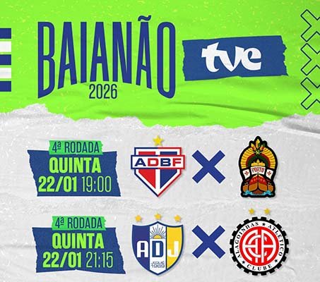 Dois jogos do Baianão nesta quinta-feira na TVE