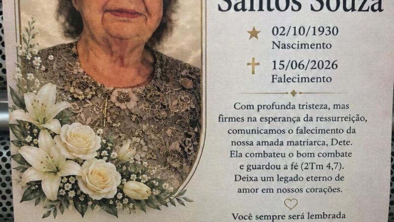Com profunda tristeza noticiamos o falecimento de Dona Dete Borges aos 96 anos