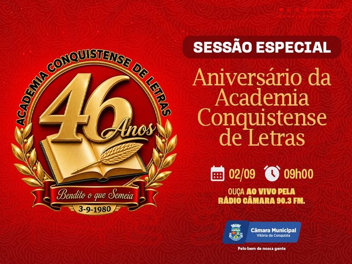 Câmara realiza Sessão Especial em homenagem aos 46 anos da Academia Conquistense de Letras